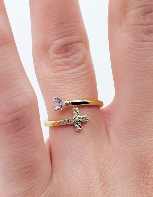 18k Cross ring l Adjustable gold-plated ring