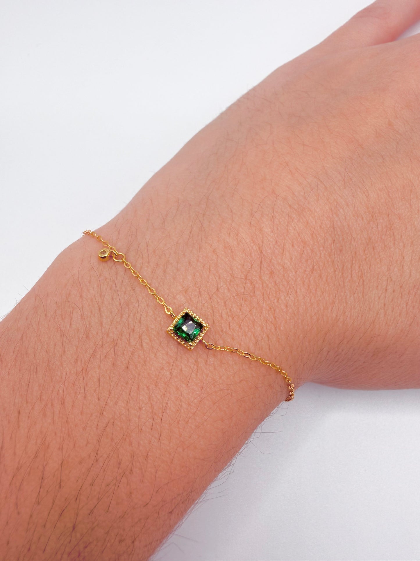 14k gold-plated bracelet l Beautiful green stone bracelet