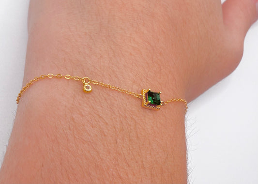 14k gold-plated bracelet l Beautiful green stone bracelet