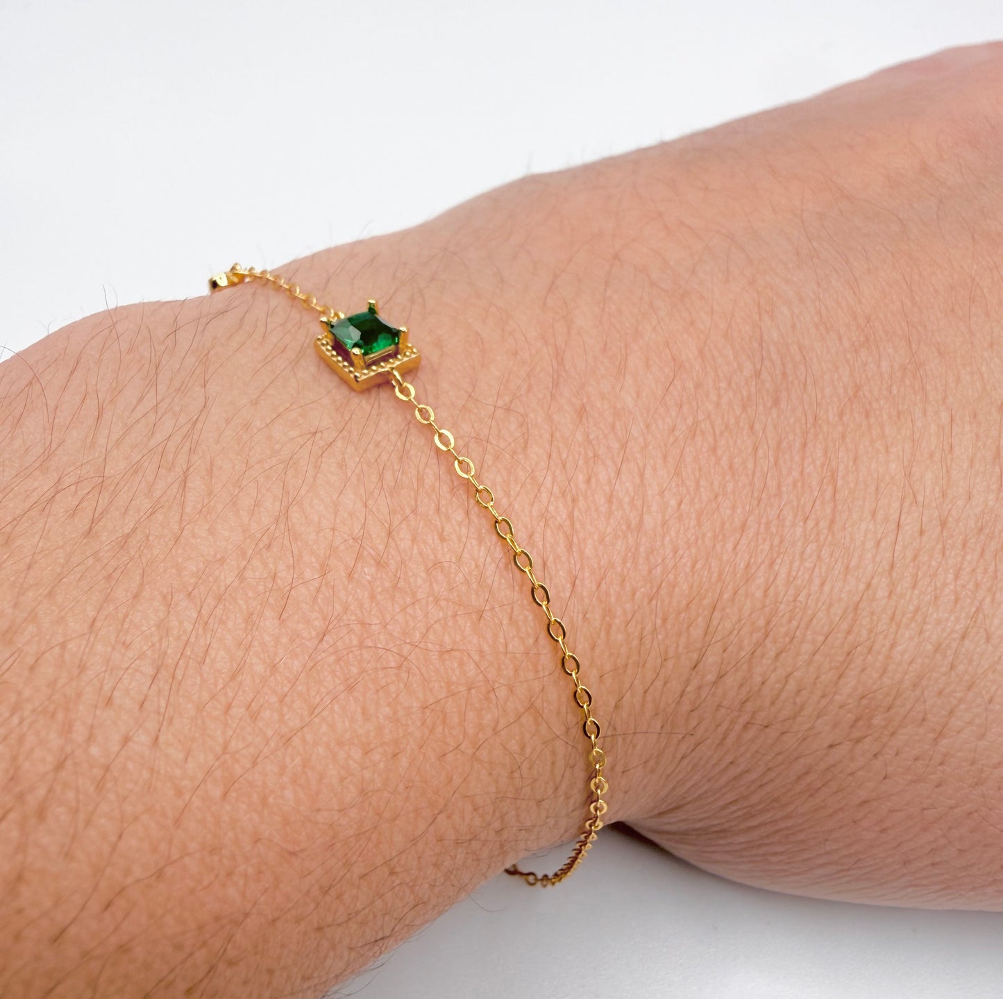 14k gold-plated bracelet l Beautiful green stone bracelet