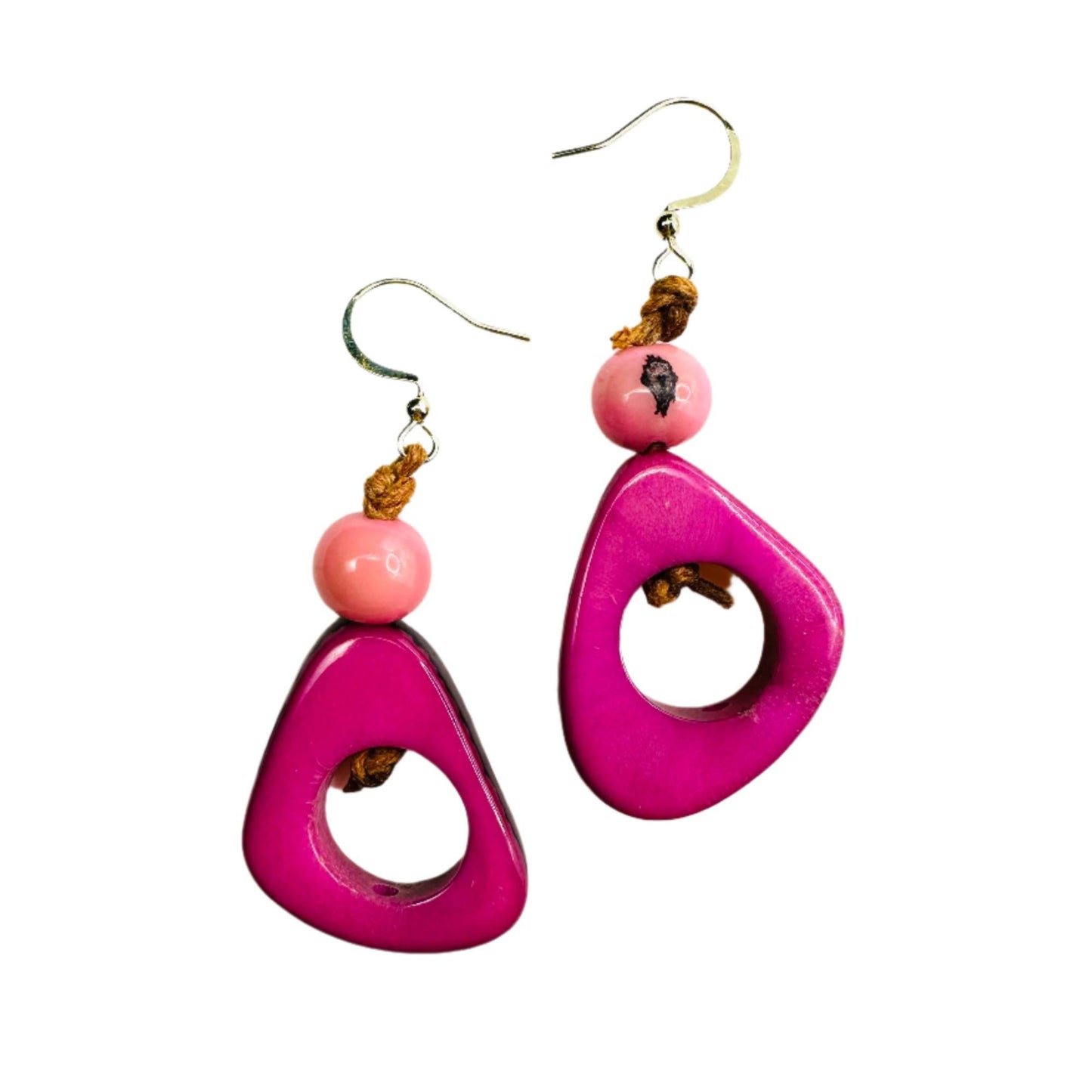 Villela Tagua Nut Earring | Pink Earring for Women | Eco-Friendly Handmade Jewelry | Sustainable Dangle Earring | Natural Vegetable Ivory Gift