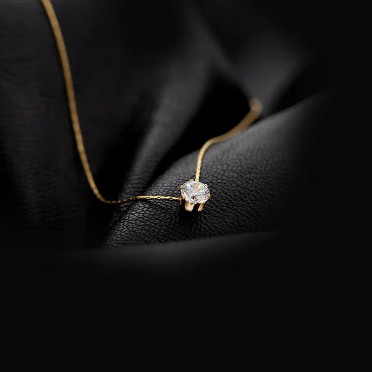 18K Gold Plated Necklace | Single Diamond | Waterproof | Non Tarnish