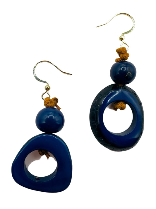 Villela Tagua Nut Earring | Blue Navy Earring for Women | Eco-Friendly Handmade Jewelry | Sustainable Dangle Earring | Natural Vegetable Ivory Gift