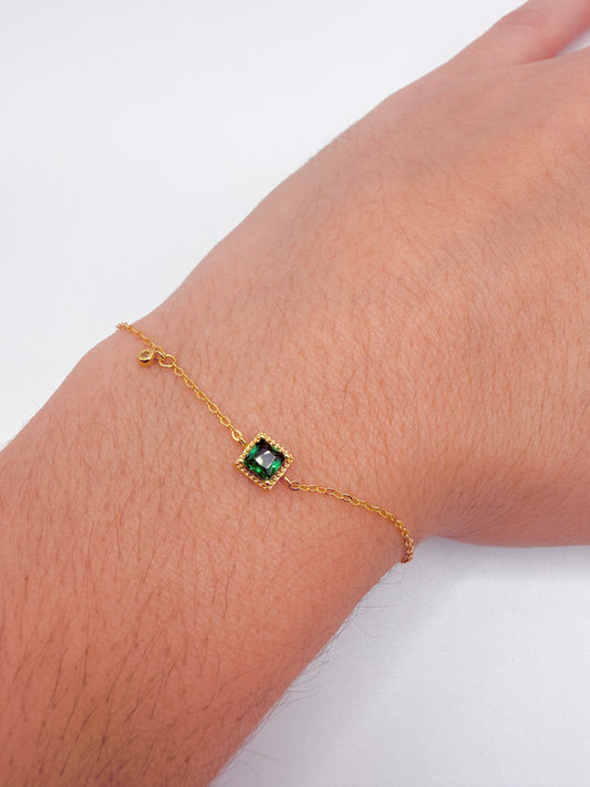 14k gold-plated bracelet l Beautiful green stone bracelet