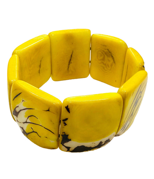 Villela Tagua Nut Bracelet | Yellow Bracelet for Women | Eco-Friendly Handmade Jewelry | Sustainable Stretch Bracelet | Natural Vegetable Ivory Gift