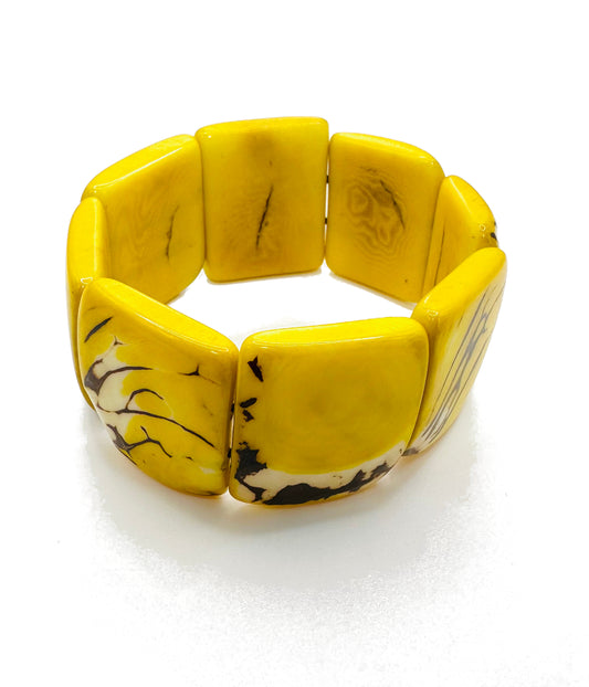 Villela Tagua Nut Bracelet | Yellow Bracelet for Women | Eco-Friendly Handmade Jewelry | Sustainable Stretch Bracelet | Natural Vegetable Ivory Gift