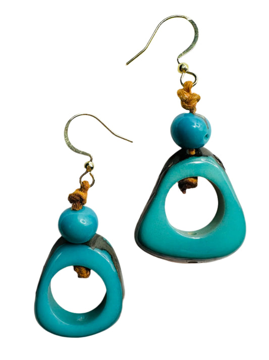 Villela Tagua Nut Earring |  Blue Earring for Women | Eco-Friendly Handmade Jewelry | Sustainable Dangle Earring | Natural Vegetable Ivory Gift