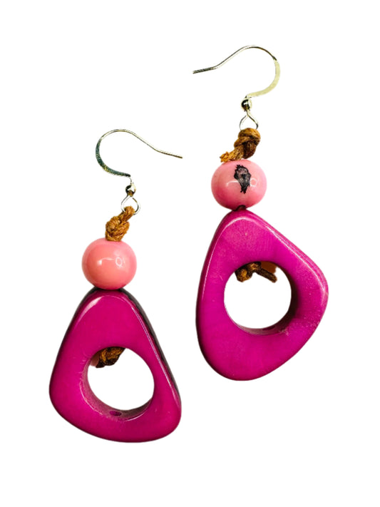 Villela Tagua Nut Earring | Pink Earring for Women | Eco-Friendly Handmade Jewelry | Sustainable Dangle Earring | Natural Vegetable Ivory Gift