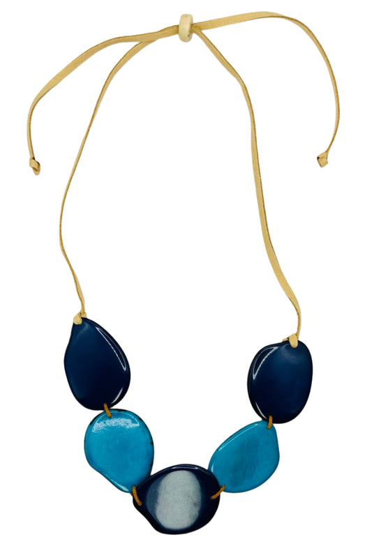 Villela Tagua Nut Necklace | Blue Necklace for Women | Eco-Friendly Handmade Jewelry | Sustainable Necklace | Natural Vegetable Ivory Gift