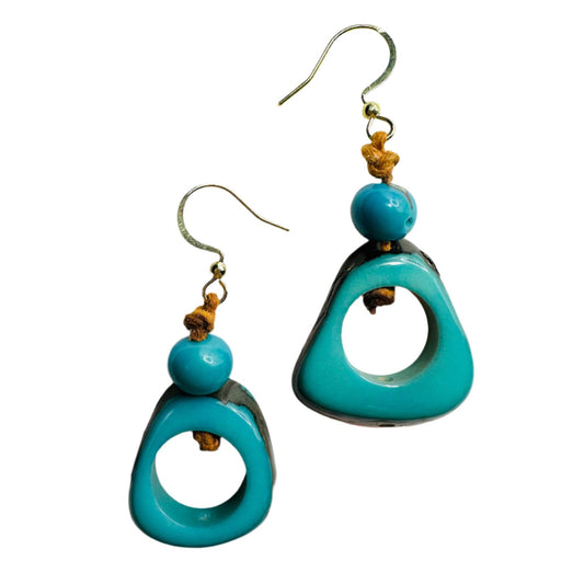 Villela Tagua Nut Earring |  Blue Earring for Women | Eco-Friendly Handmade Jewelry | Sustainable Dangle Earring | Natural Vegetable Ivory Gift
