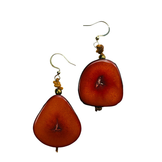 Villela Tagua Nut Earring | Burgundy Earring for Women | Eco-Friendly Handmade Jewelry | Sustainable Dangle Earring | Natural Vegetable Ivory Gift