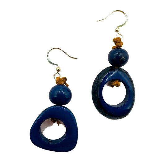 Villela Tagua Nut Earring | Blue Navy Earring for Women | Eco-Friendly Handmade Jewelry | Sustainable Dangle Earring | Natural Vegetable Ivory Gift