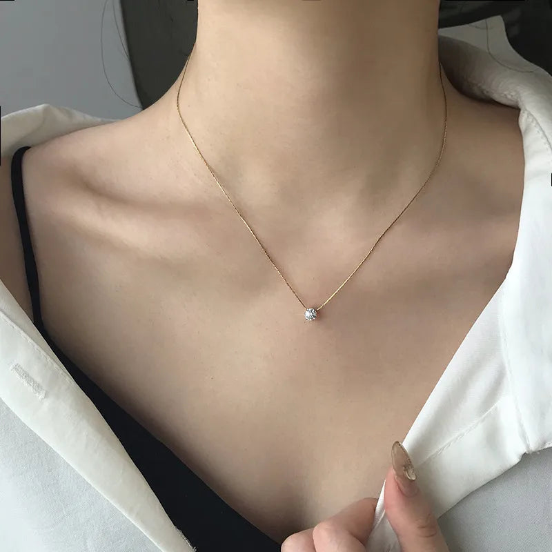 18K Gold Plated Necklace | Single Diamond | Waterproof | Non Tarnish