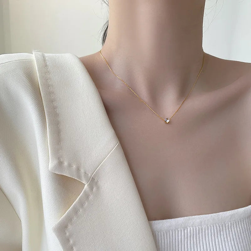 18K Gold Plated Necklace | Single Diamond | Waterproof | Non Tarnish