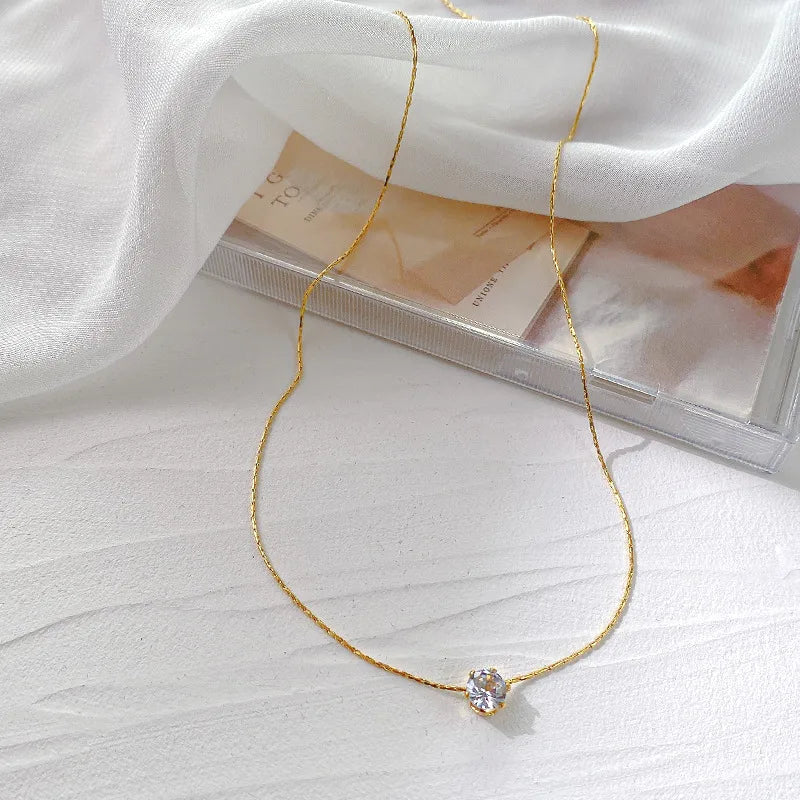18K Gold Plated Necklace | Single Diamond | Waterproof | Non Tarnish