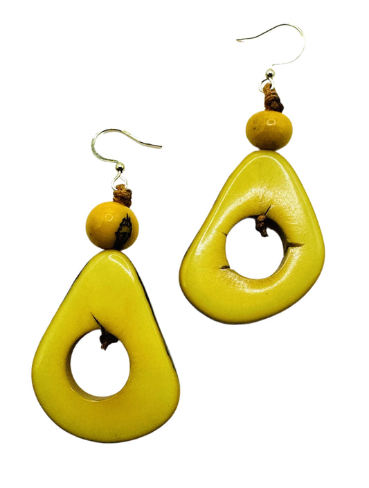 Villela Tagua Nut Earring | Yellow Earring for Women | Eco-Friendly Handmade Jewelry | Sustainable Dangle Earring | Natural Vegetable Ivory Gift
